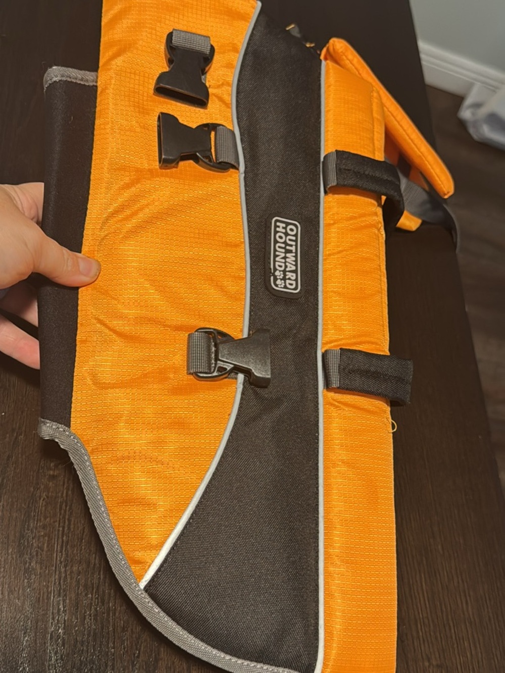 Outward Hound Orange and Black Dog Life Vest with Reflective Trim